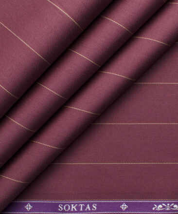 Soktas Men's Giza Cotton Striped 2.25 Meter Unstitched Shirting Fabric (Merlot Red)