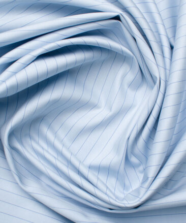 Soktas Men's Giza Cotton Striped 2.25 Meter Unstitched Shirting Fabric (Sky Blue)