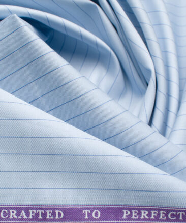 Soktas Men's Giza Cotton Striped 2.25 Meter Unstitched Shirting Fabric (Sky Blue)