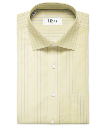 Soktas Men's Giza Cotton Striped 2.25 Meter Unstitched Shirting Fabric (Yellow)