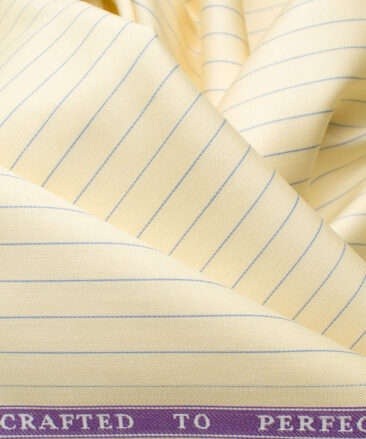 Soktas Men's Giza Cotton Striped 2.25 Meter Unstitched Shirting Fabric (Yellow)