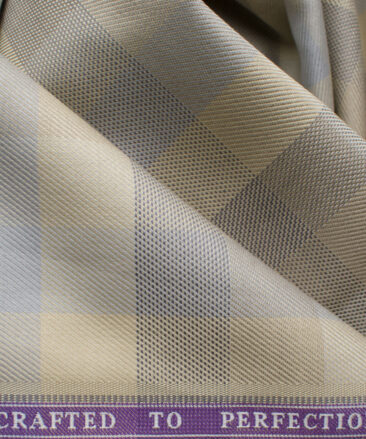 Soktas Men's Giza Cotton Checks 2.25 Meter Unstitched Shirting Fabric (Beige)