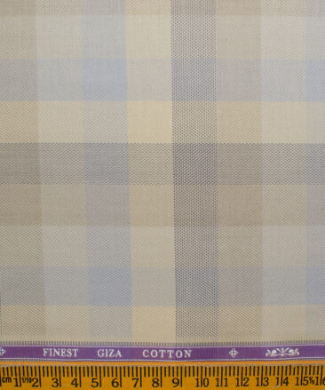 Soktas Men's Giza Cotton Checks 2.25 Meter Unstitched Shirting Fabric (Beige)