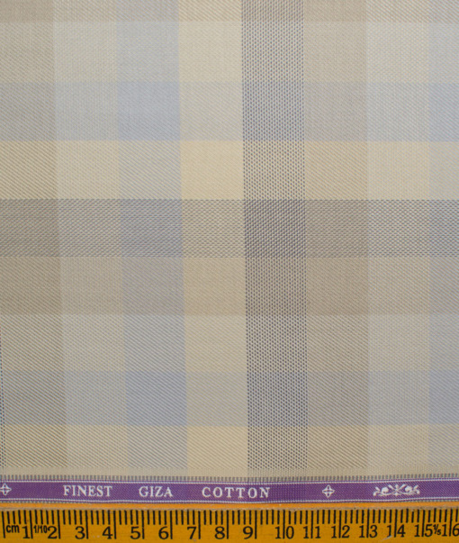 Soktas Men's Giza Cotton Checks 2.25 Meter Unstitched Shirting Fabric (Beige)