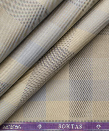 Soktas Men's Giza Cotton Checks 2.25 Meter Unstitched Shirting Fabric (Beige)