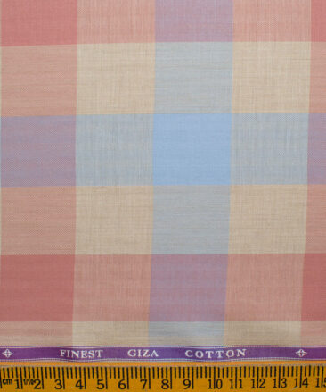 Soktas Men's Giza Cotton Checks 2.25 Meter Unstitched Shirting Fabric (Beige & Pink)