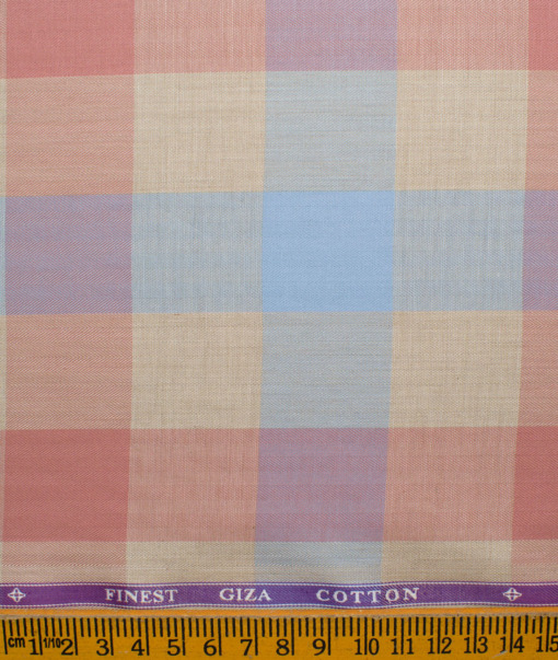 Soktas Men's Giza Cotton Checks 2.25 Meter Unstitched Shirting Fabric (Beige & Pink)