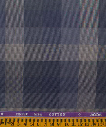 Soktas Men's Giza Cotton Checks 2.25 Meter Unstitched Shirting Fabric (Dark Blue)