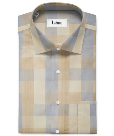 Soktas Men's Giza Cotton Checks 2.25 Meter Unstitched Shirting Fabric (Beige & Grey)