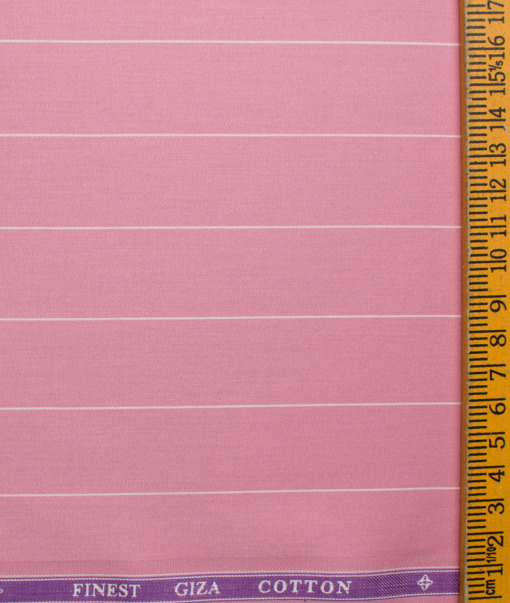 Soktas Men's Giza Cotton Striped 2.25 Meter Unstitched Shirting Fabric (Rose Pink)