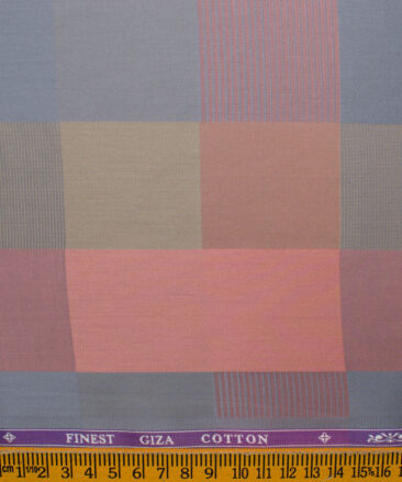 Soktas Men's Giza Cotton Checks 2.25 Meter Unstitched Shirting Fabric (Peach & Grey)