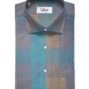 Soktas Men's Giza Cotton Checks 2.25 Meter Unstitched Shirting Fabric (Teal & Brown)