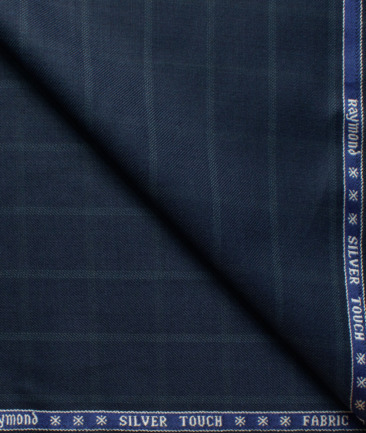 Raymond Men's Wool Checks Super 70's Unstitched Suiting Fabric (Dark Blue)