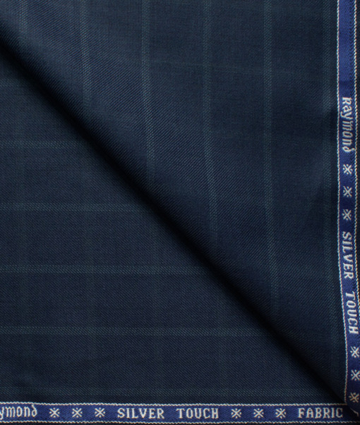 Raymond Men's Wool Checks Super 70's Unstitched Suiting Fabric (Dark Blue)