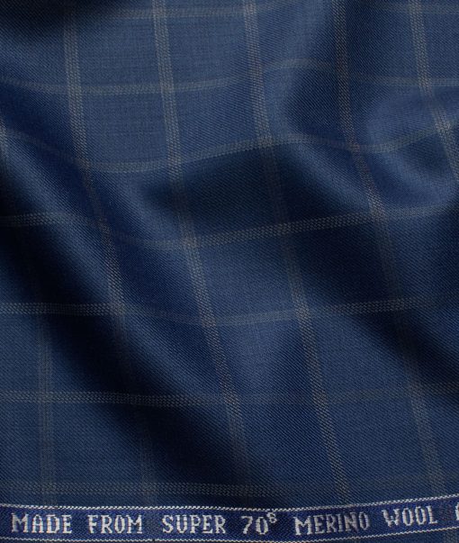 Raymond Men's Wool Checks Super 70's  Unstitched Suiting Fabric (Royal Blue) - Image 3