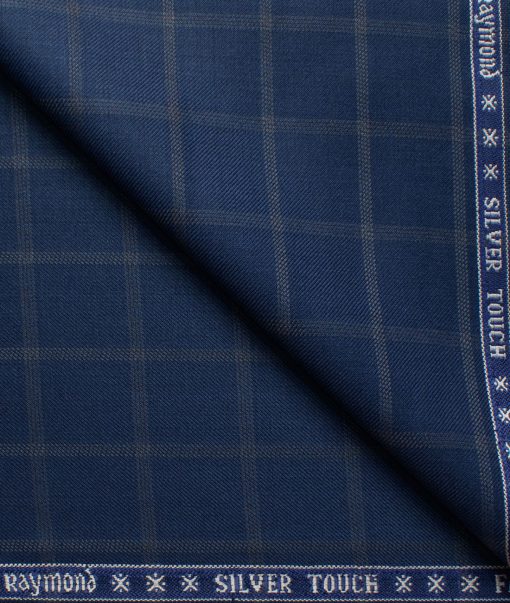 Raymond Men's Wool Checks Super 70's  Unstitched Suiting Fabric (Royal Blue)