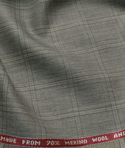 Raymond Men's Wool Checks Sustainouva Unstitched Suiting Fabric (Greyish Beige) - Image 3