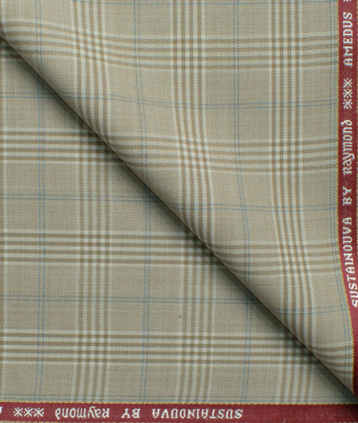 Raymond Men's Wool Checks Sustainouva  Unstitched Suiting Fabric (Sand Dollar Beige)