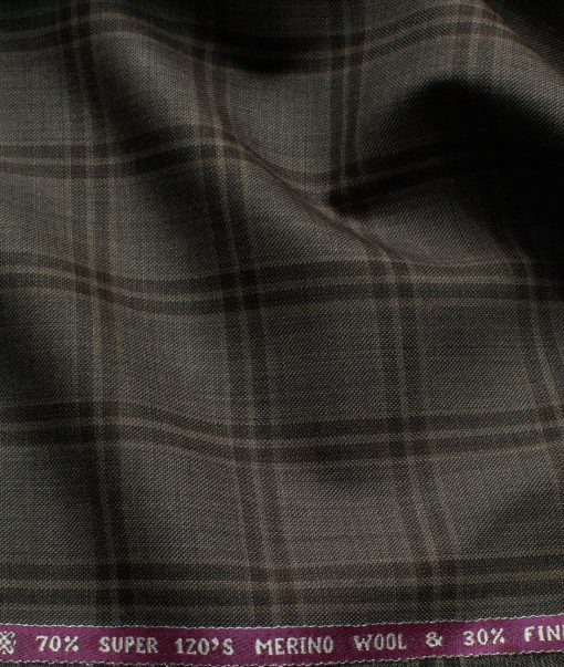 Raymond Men's Wool Checks Super 120's  Unstitched Suiting Fabric (Brown) - Image 3