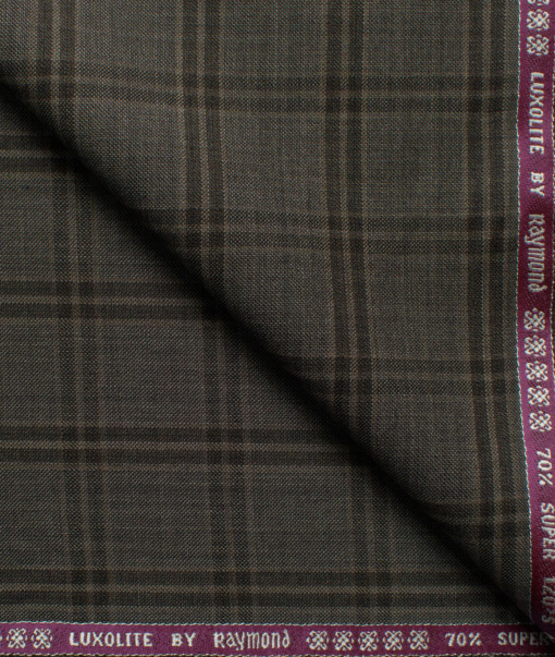 Raymond Men's Wool Checks Super 120's  Unstitched Suiting Fabric (Brown)