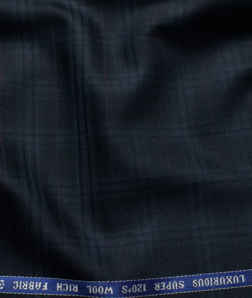 Raymond Men's Wool Checks Super 120's Unstitched Suiting Fabric (Dark Blue) - Image 3