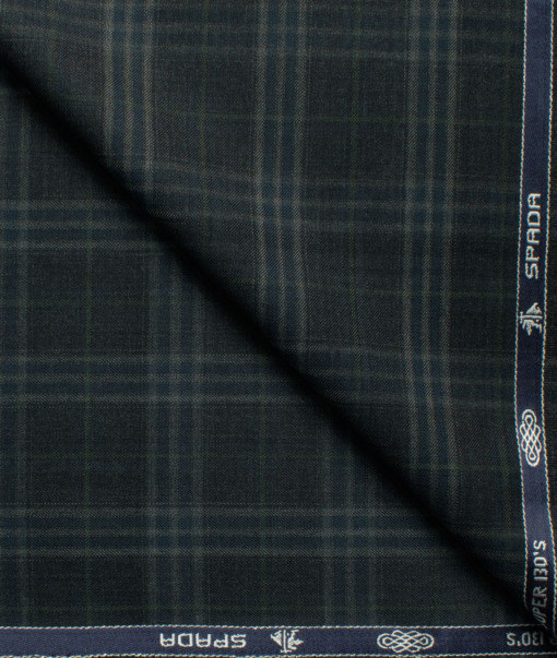 Spaadaa Italy Men's Wool Checks Super 130's  Unstitched Suiting Fabric (Dark Grey)