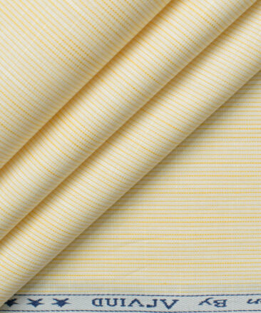 Arvind Men's Premium Cotton Striped 2.25 Meter Unstitched Shirting Fabric (Yellow)