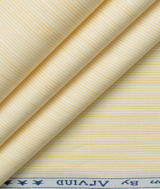 Arvind Men's Premium Cotton Striped 2.25 Meter Unstitched Shirting Fabric (Yellow)