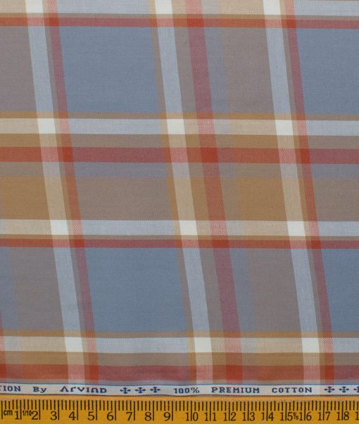 Arvind Men's Premium Cotton Checks 2.25 Meter Unstitched Shirting Fabric (Greyish Blue)