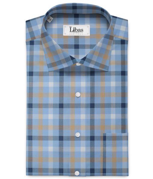 Arvind Men's Premium Cotton Checks 2.25 Meter Unstitched Shirting Fabric (Sky Blue)