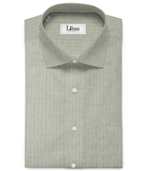 Arvind Men's 80 LEA Irish Linen Striped 2.25 Meter Unstitched Shirting Fabric (Pistachio Green)