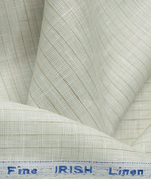 Arvind Men's 80 LEA Irish Linen Striped 2.25 Meter Unstitched Shirting Fabric (Pistachio Green)