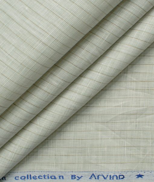 Arvind Men's 80 LEA Irish Linen Striped 2.25 Meter Unstitched Shirting Fabric (Pistachio Green)