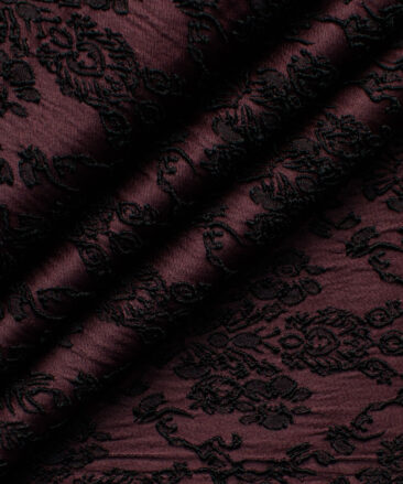 B-Posh Men's Terry Rayon Self Design 2.25 Meter Unstitched Ethnic Fabric (Wine & Black)