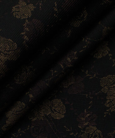 B-Posh Men's Polyester Printed 2.25 Meter Unstitched Ethnic Fabric (Black & Gold)