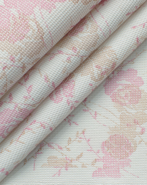 B-Posh Men's Polyester Printed 2.25 Meter Unstitched Ethnic Fabric (White & Pink)