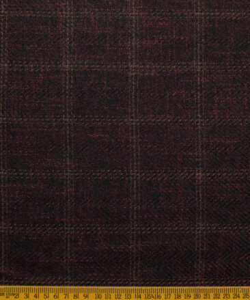 B-Posh Men's Terry Rayon Checks 2.25 Meter Unstitched Jacketing & Blazer Fabric (Dark Wine)