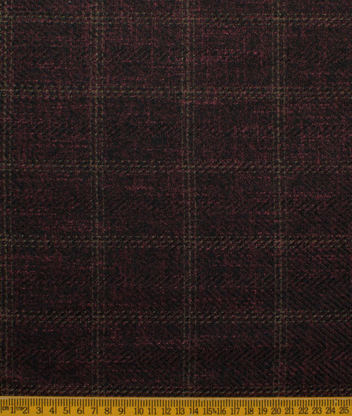 B-Posh Men's Terry Rayon Checks 2.25 Meter Unstitched Jacketing & Blazer Fabric (Dark Wine)