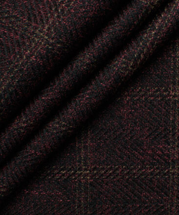 B-Posh Men's Terry Rayon Checks 2.25 Meter Unstitched Jacketing & Blazer Fabric (Dark Wine)