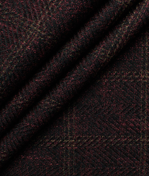 B-Posh Men's Terry Rayon Checks 2.25 Meter Unstitched Jacketing & Blazer Fabric (Dark Wine)