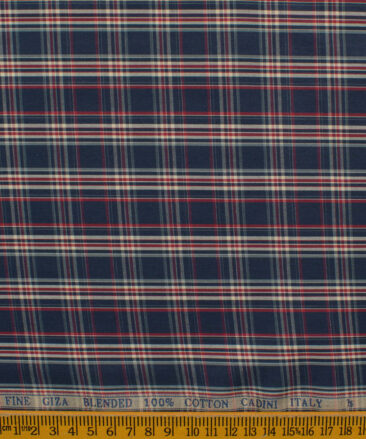 Cadini Men's Giza Blend Cotton Checks 2.25 Meter Unstitched Shirting Fabric (Dark Blue)