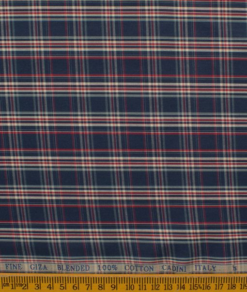 Cadini Men's Giza Blend Cotton Checks 2.25 Meter Unstitched Shirting Fabric (Dark Blue)