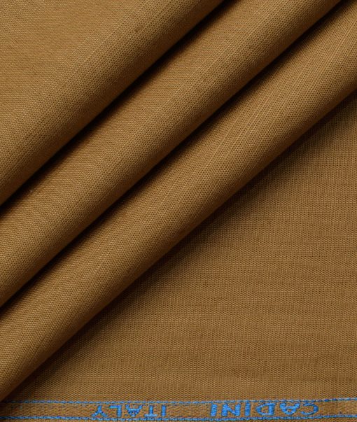 Cadini Men's Cotton Linen Solids 2.25 Meter Unstitched Shirting Fabric (Dijon Brown)