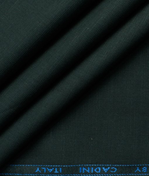 Cadini Men's Cotton Linen Solids 2.25 Meter Unstitched Shirting Fabric (Dark Pine Green)