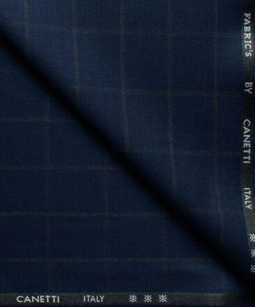 Canetti by Cadini Italy Men's Terry Rayon Checks 3.75 Meter Unstitched Suiting Fabric (Dark Royal Blue)