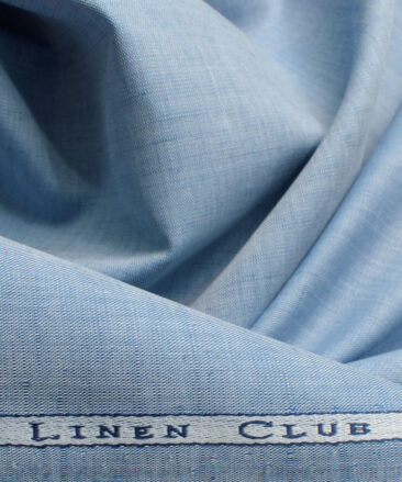 Cavallo by Linen Club Men's Cotton Linen Self Design 2.25 Meter Unstitched Shirting Fabric (Blue)