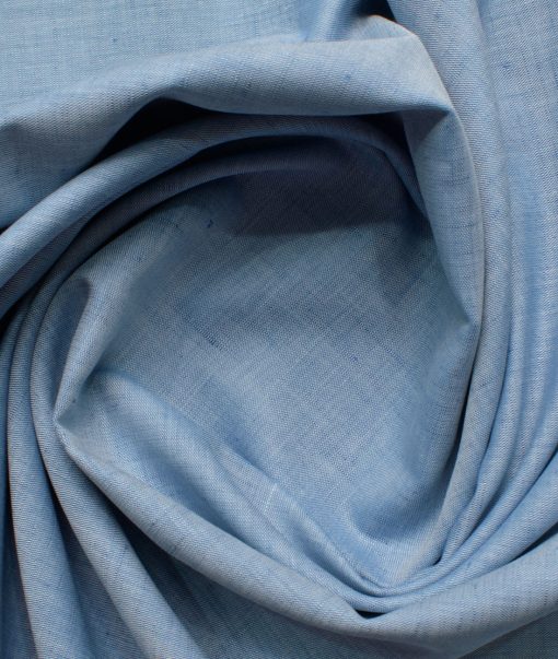 Cavallo by Linen Club Men's Cotton Linen Self Design 2.25 Meter Unstitched Shirting Fabric (Blue)