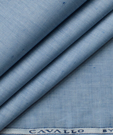 Cavallo by Linen Club Men's Cotton Linen Self Design 2.25 Meter Unstitched Shirting Fabric (Blue)