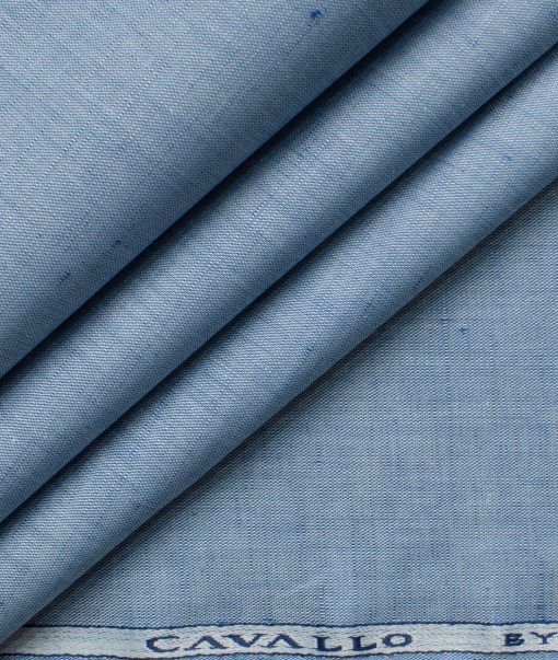 Cavallo by Linen Club Men's Cotton Linen Self Design 2.25 Meter Unstitched Shirting Fabric (Blue)