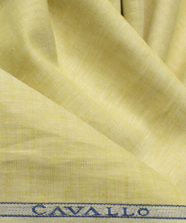 Cavallo by Linen Club Men's Cotton Linen Self Design 2.25 Meter Unstitched Shirting Fabric (Blonde Yellow)